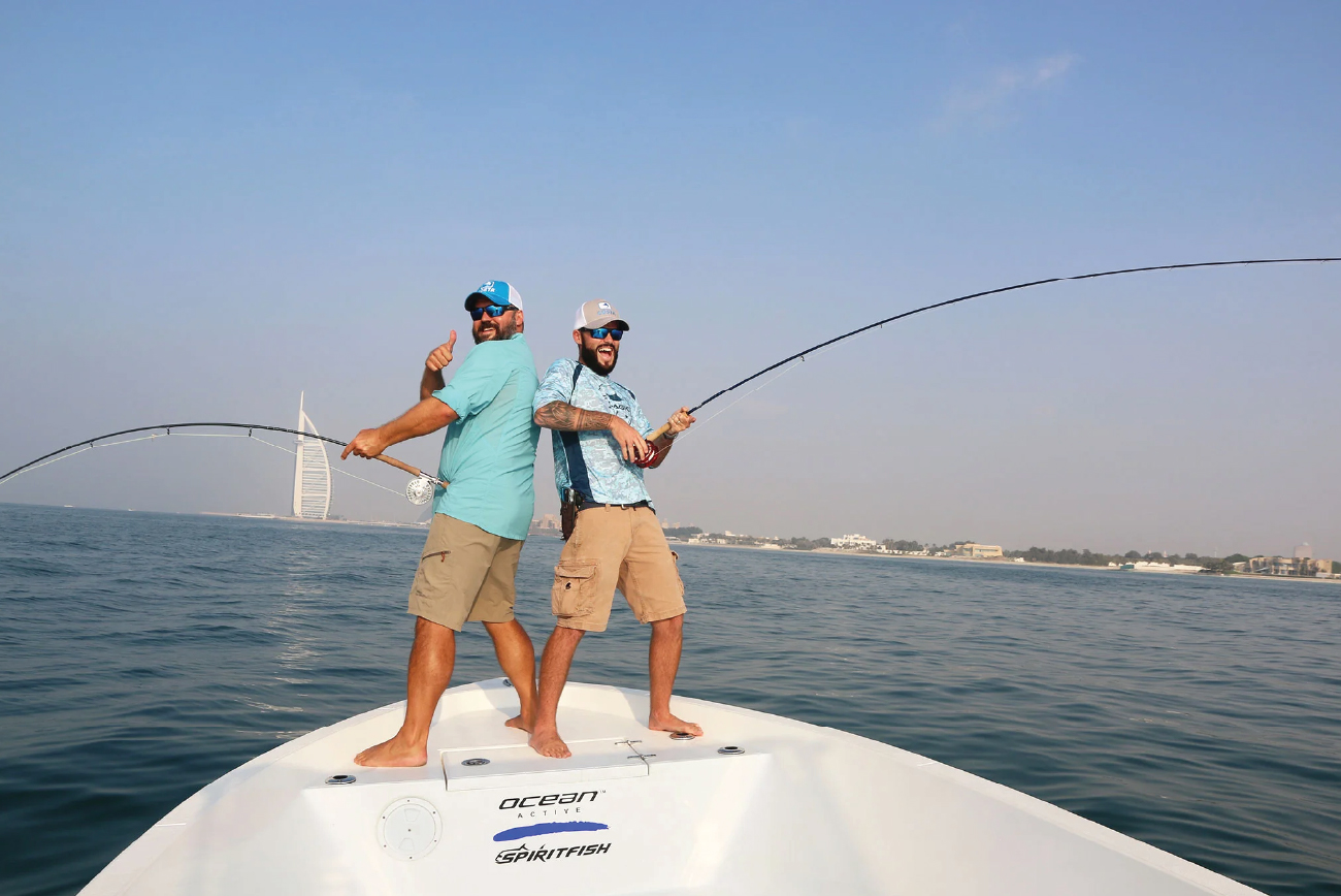 Deep Sea Fishing Dubai - anglers with Burj Al Arab